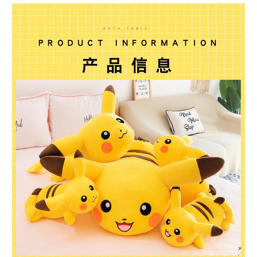 Gối Ôm Gấu Bông Pikachu Đáng Yêu Vải Nhung Co Dãn 4 Chiều Hàng Cao Cấp