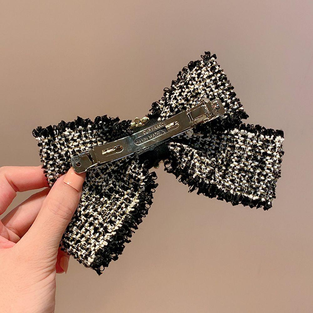 Kẹp Tóc Nơ Bằng Vải Thiết Kế Ngọt Ngào Thời Trang|Băng Đô Cài Tóc Họa Tiết Houndstooth Phong Cách Hàn Quốc