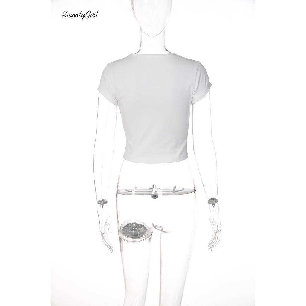 Áo Thun Croptop Tay Ngắn Cổ Tròn In Chữ Màu Xanh Dương Thời Trang 2022 Quyến Rũ Cho Nữ