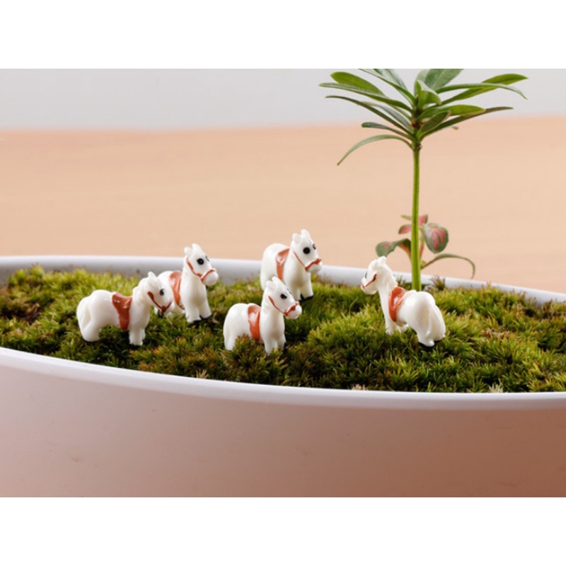 Set 5 Ngựa Trắng Mini Trang Trí Vườn Nhà