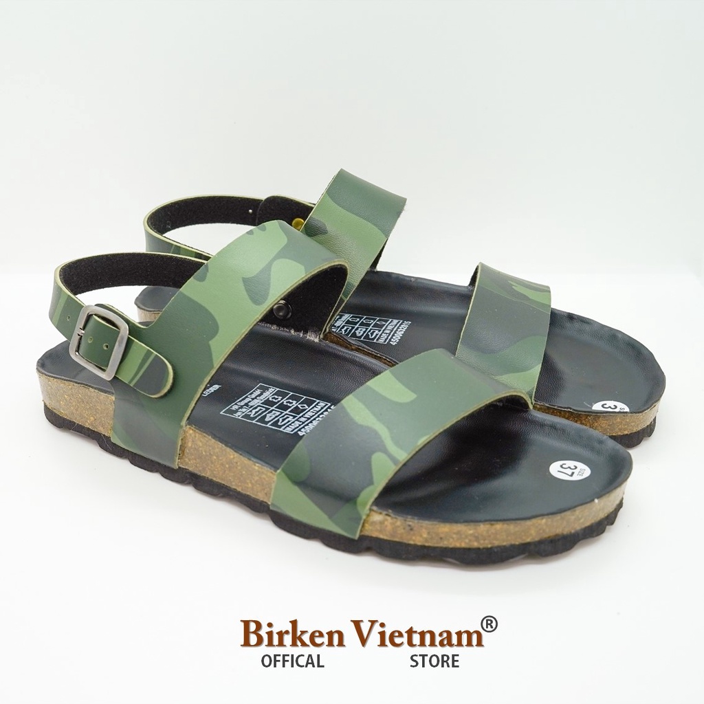 R15 - Sandal Birken Đế Trấu BIOLINE Camo Rằn Ri Thiết Kế Unisex Nam nữ Quai Ngang Da PU cao cấp