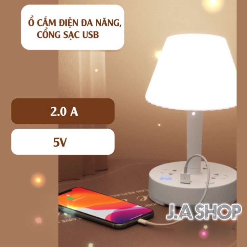 Đèn Ngủ Để Bàn Thông Minh kiêm Ổ Cắm Điện Đa Năng Có Cổng Sạc USB và Giá Đỡ Điện Thoại (JA Shop)