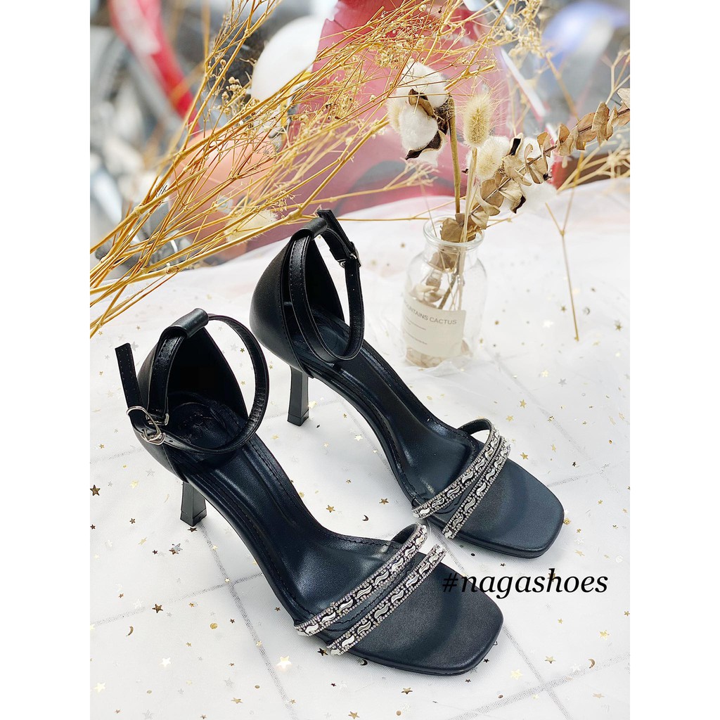 GIÀY CAO GÓT NAGASHOES 2 QUAI NGANG ĐÍNH ĐÁ 7CM NAC181