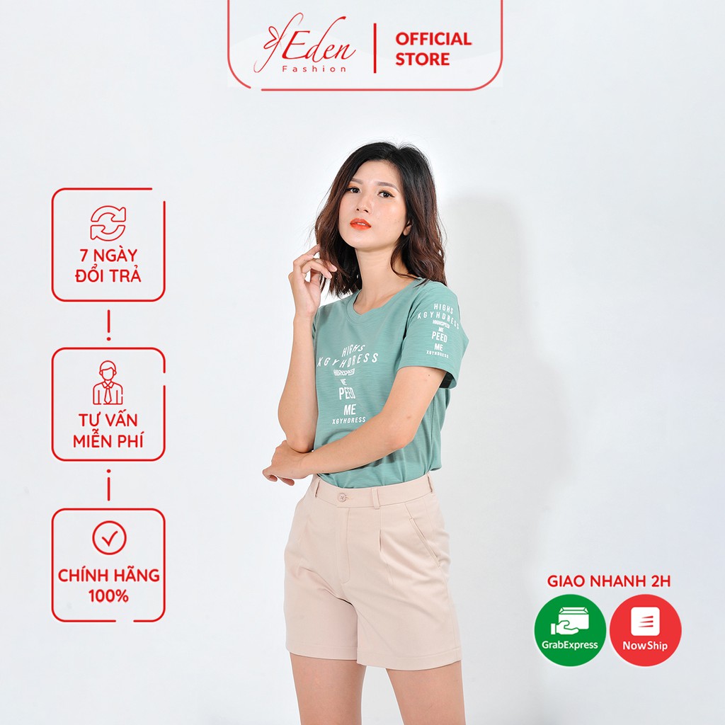 Áo thun nữ thời trang Eden áo phông tay ngắn form suông, cổ tròn, in chữ, freesize - AT082