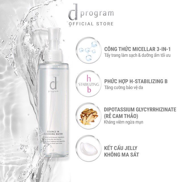 [Nhập Khẩu] Nước Tẩy Trang Dưỡng Da D Program Essence In Cleansing Water 180ml