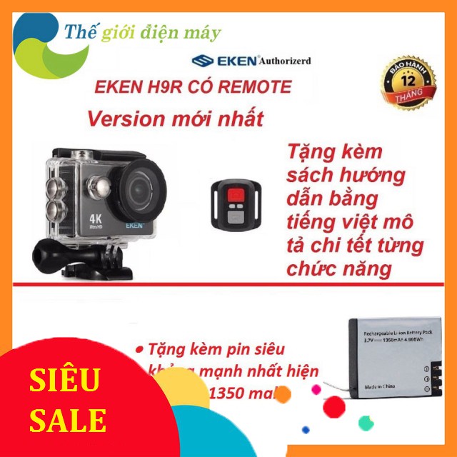 [SiêuRẻ] Camera hành trình 4K wifi Eken H9R có remote version mới nhất 8.1 tặng kèm kính lọc đỏ và pin siêu khủng 135