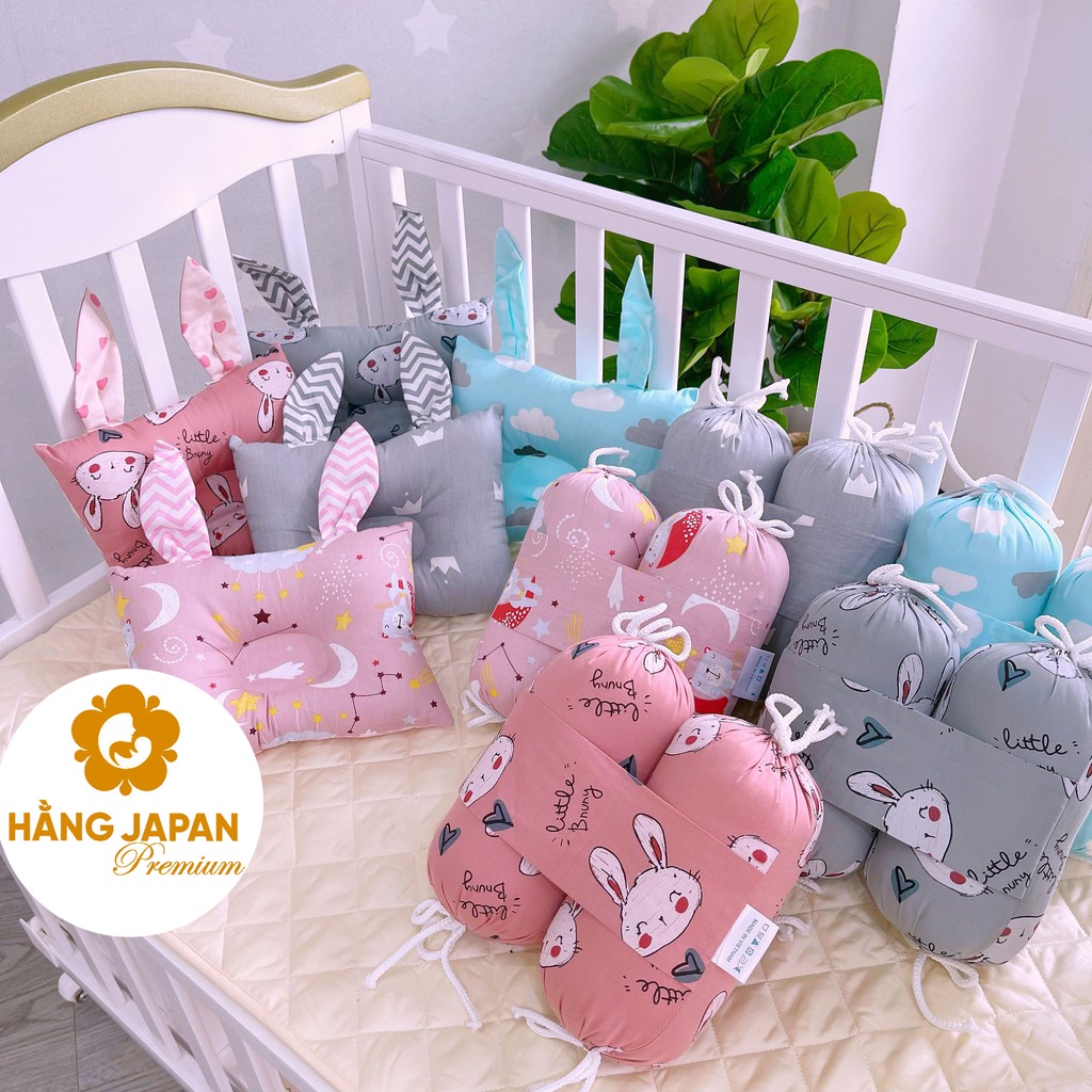 Set gối chặn và gối chống lõm cho trẻ sơ sinh vải cotton lụa - MonMon (Màu ngẫu nhiên)