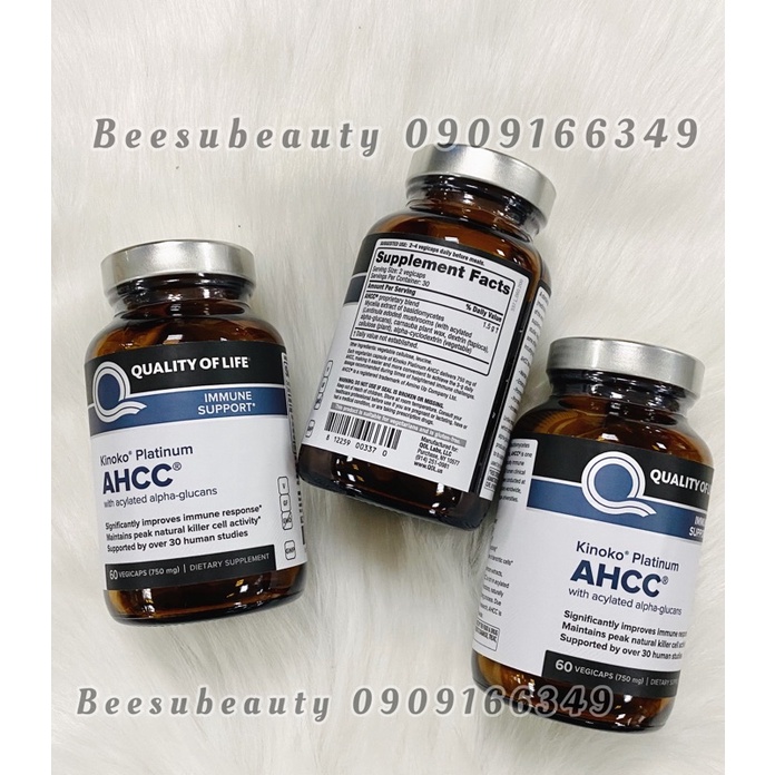AHCC Kinoko Platinum Mỹ 60v 750mg tăng cường miễn dịch, sức mạnh tối đa