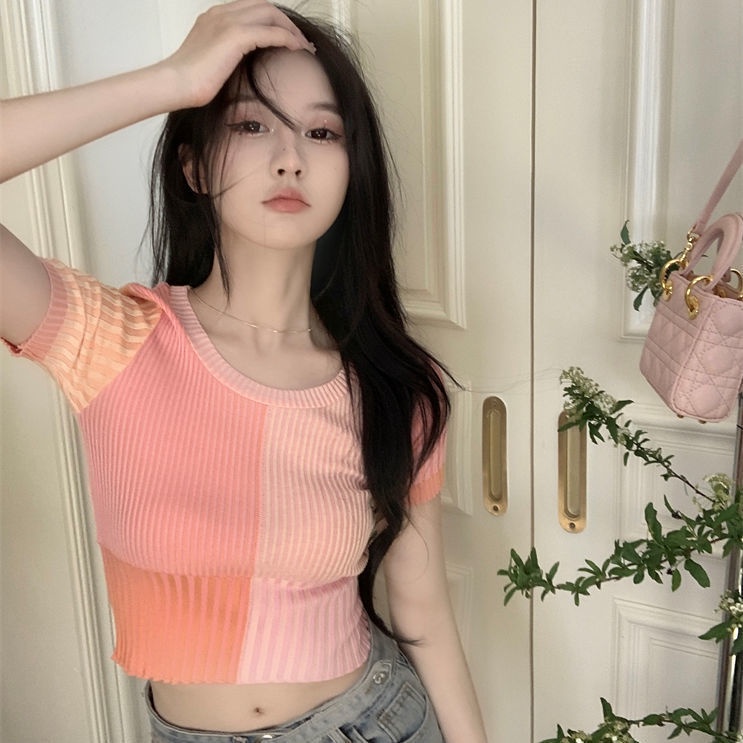 Áo Dệt Kim Ngắn Tay Hở Vai Màu Sắc Thời Trang Dành Cho Nữ  tao bao