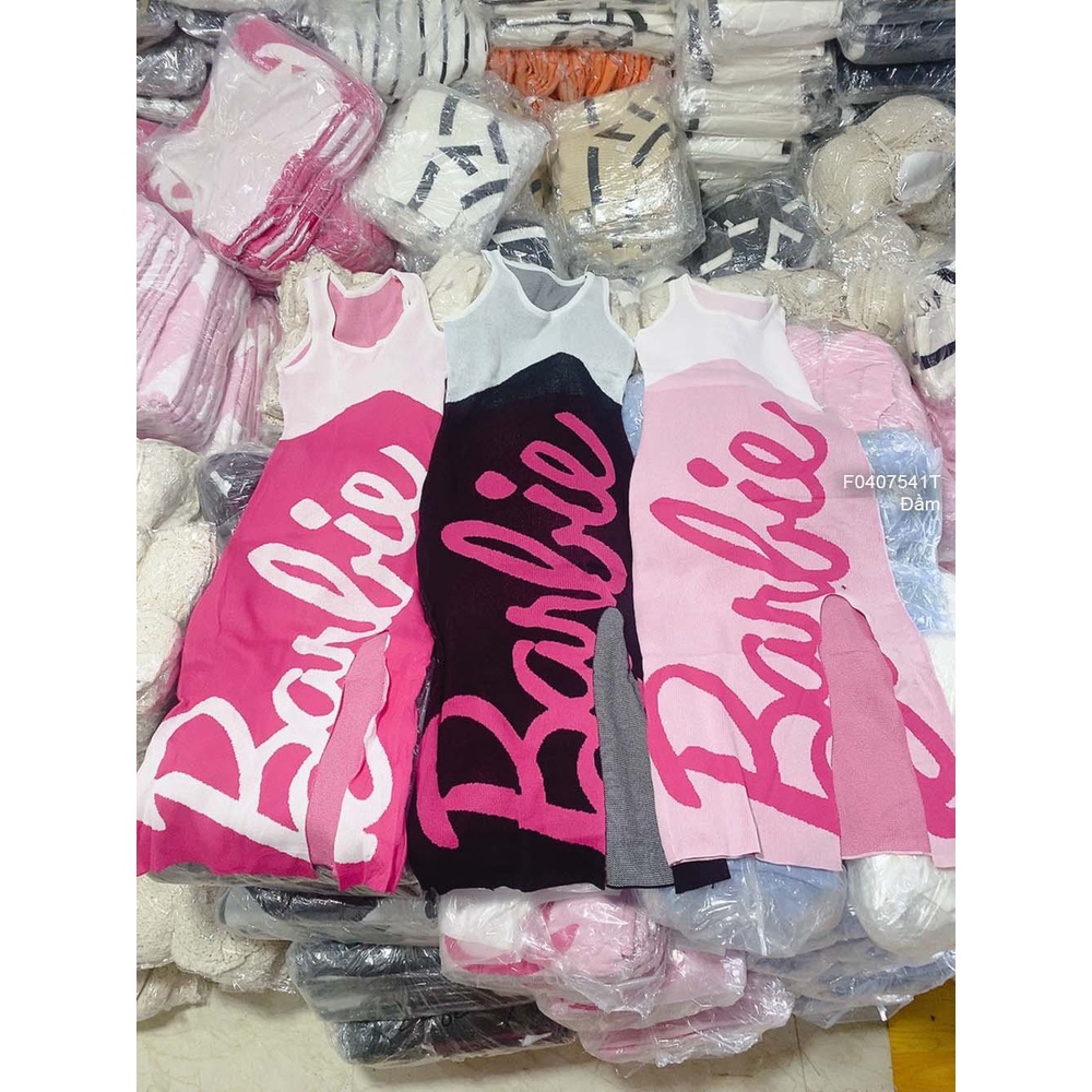 Đầm ôm body len chữ barbie phối màu xẻ tà trước sát nách hàng QC!