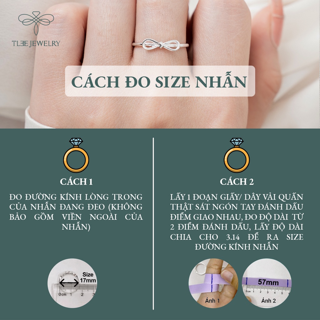 Nhẫn bạc nữ TLEE mặt đính nơ trơn freesize nữ tính NCJ A0217