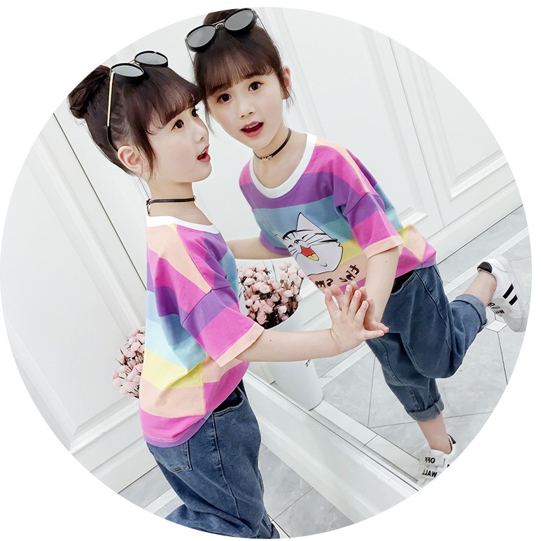 Áo phông bé gái lớn họa tiết mèo the smile
