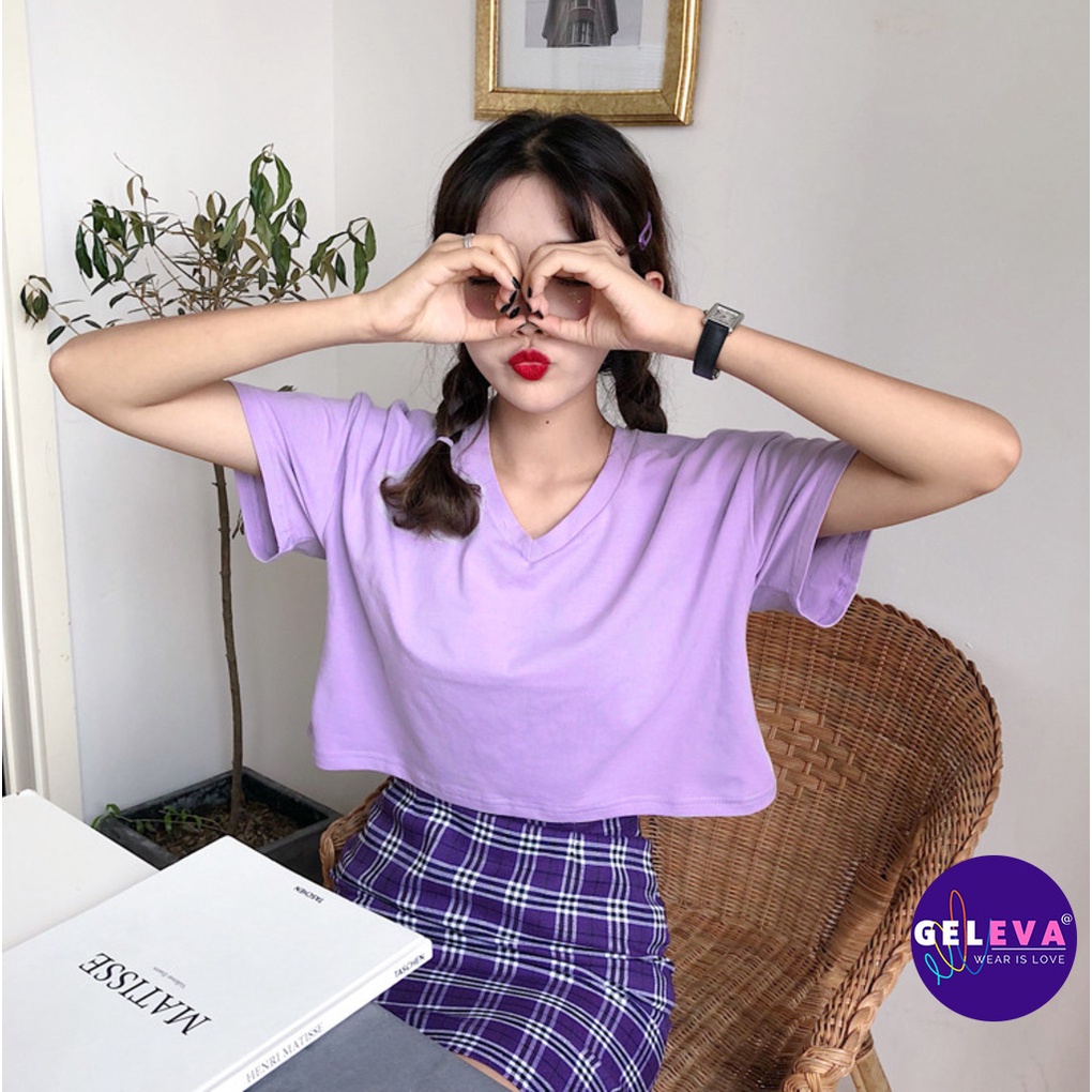 Áo croptop nữ thun tay ngắn form rộng kiểu ulzzang đẹp, áo phông nữ polo croptop crt crop top body đen trắng Geleva G54 | BigBuy360 - bigbuy360.vn