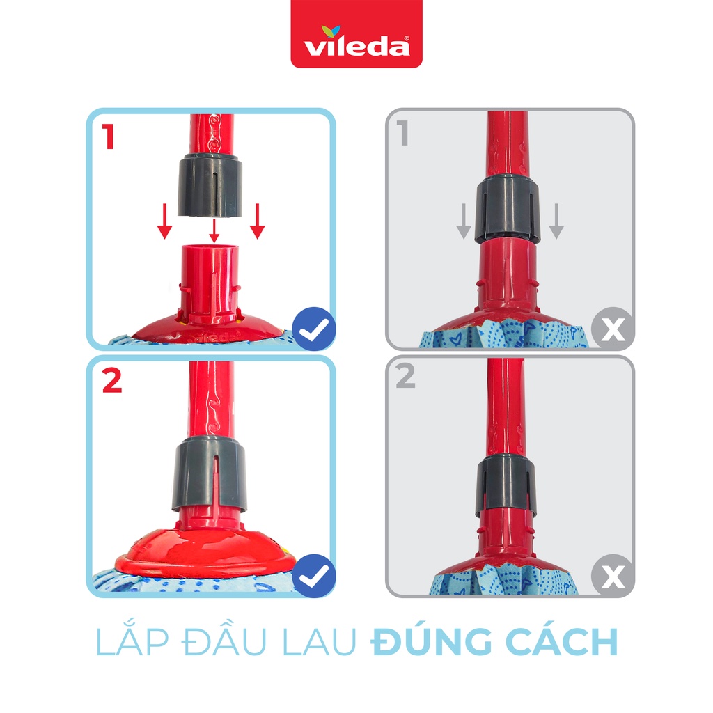 Cây lau nhà đa năng VILEDA Supermocio Wet mop vải sợi microfibre, siêu thấm dùng cho mọi loại sàn - TSU156306