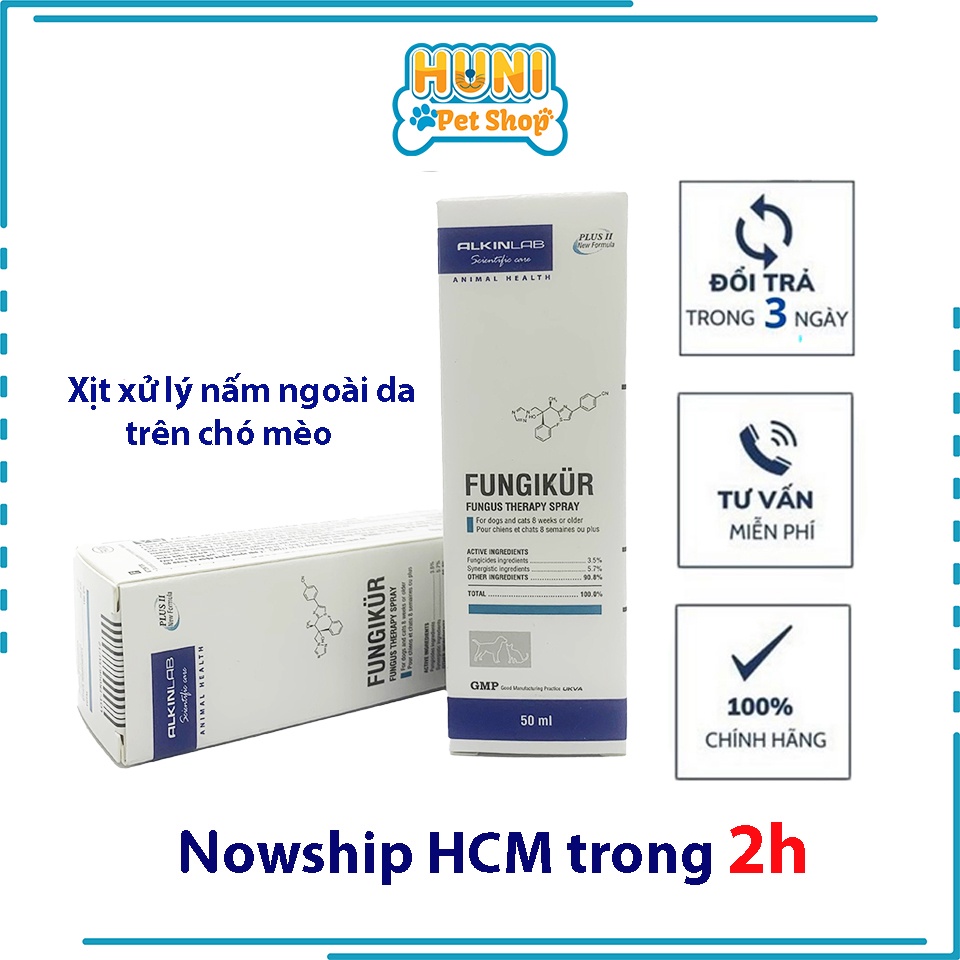 Fungikur Chai xịt trị nấm da cho thú cưng, chai 50ml - Huni PetShop