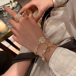 Vòng Tay Kim Loại Đính Ngọc Trai Giả Thời Trang Hàn Quốc Dành Cho Nữ