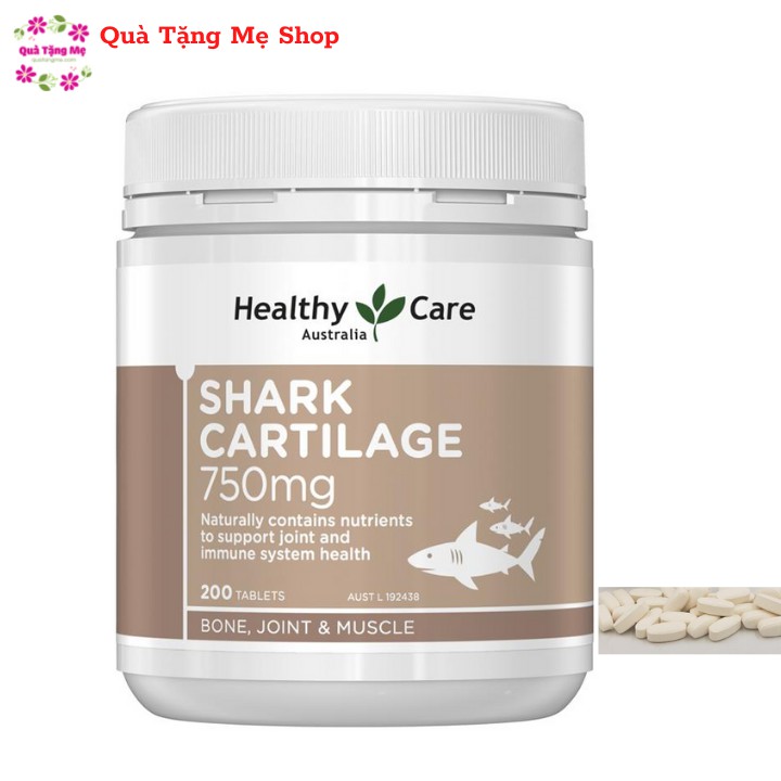 Sụn vi cá hỗ trợ xương khớp Healthy Care Shark Cartilage 750mg 200 viên Maxwell