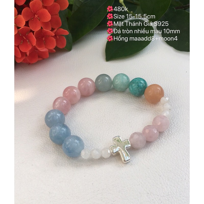 Chuỗi Mân Côi đeo tay vòng hạt đá đa sắc mặt Thánh giá S925 MultiPoint Colored Rosaru Bracelet