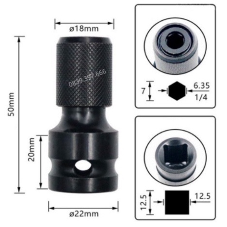 Đầu Chuyển Bulong 1/2 Sang Bắt Vít Chuôi Lục Giác phù Hợp Với Các Dòng Máy Siết Bulong