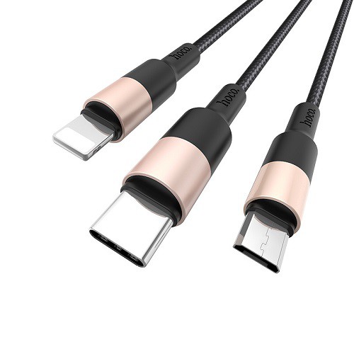 Cáp Sạc 3in1 USB Hoco X26 Lightning/ Micro-USB/ Type-C Vỏ Hợp Kim Nhôm Dòng Tối Đa 2A