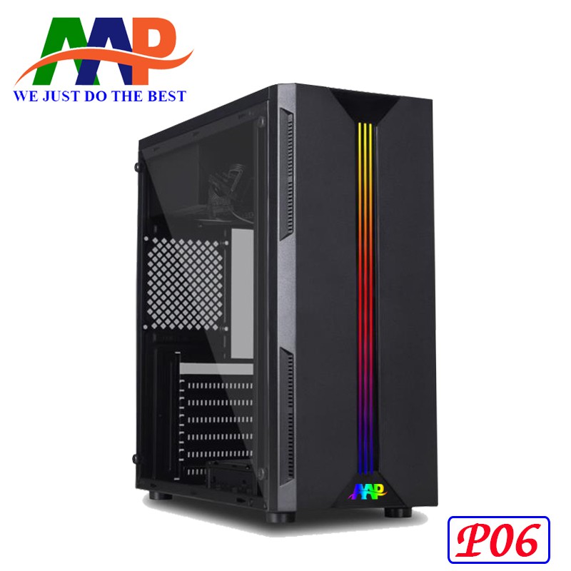 Vỏ Máy Tính AAP P06 GAMING (Mặt trước có sẵn dãy LED RGB + Mặt Hông Kính Cường Lực)