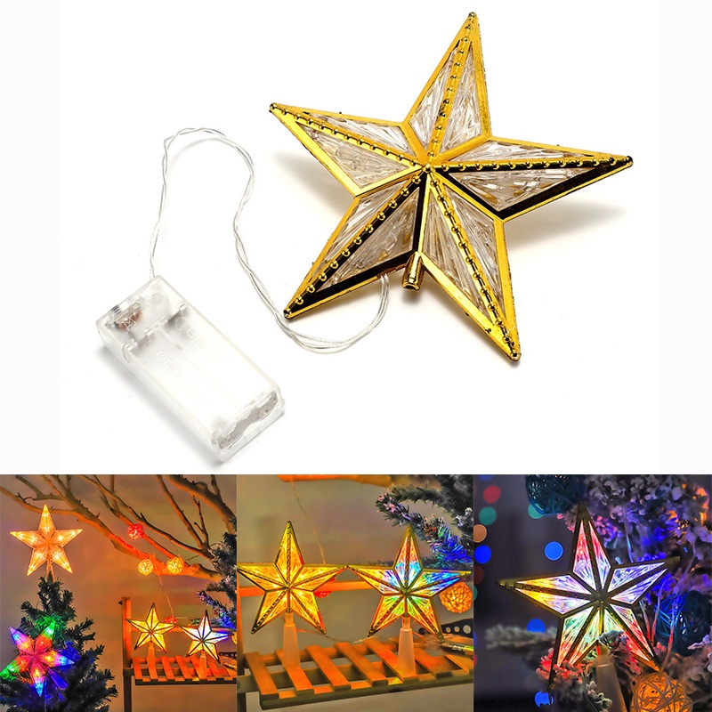 Đèn LED Hình Ngôi Sao Năm Cánh Viền Vàng Sáng Tạo Trang Trí Cây Thông Giáng Sinh Năm Mới