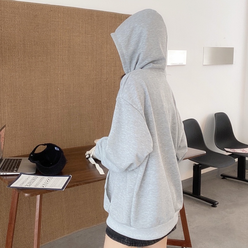 ZHELIHANGFEI Áo Khoác Hoodie Tay Dài Có Khóa Kéo Đôi Phong Cách Preppy Mỹ