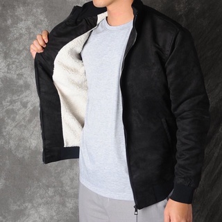 Áo Khoác Nam Bomber Da Lộn Form Rộng Lót Lông phong cách