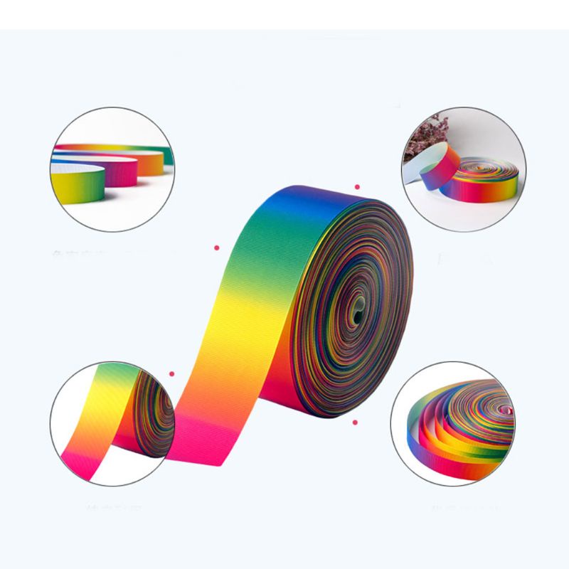 Cuộn Dây Ruy Băng Polyester Hai Mặt In Họa Tiết Cầu Vồng Màu Gradient Dài 50 Yards Làm Đồ Thủ Công DIY