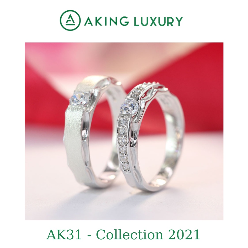 Nhẫn cặp AKING LUXURY AK31 cao cấp, Nhẫn nam, nhẫn nữ được thiết kế đồng điệu, điểm nhấn những viên đá tạo sự sang trọng