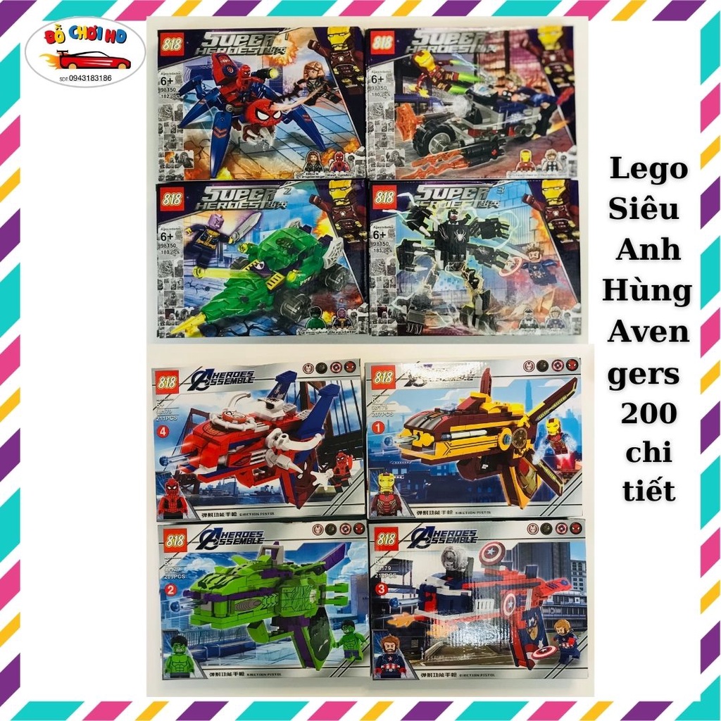 Xếp hình lego, lego marvel, lego avengers, đồ chơi xếp hình, siêu anh hùng avengers mẫu 180pcs ~ 200pcs