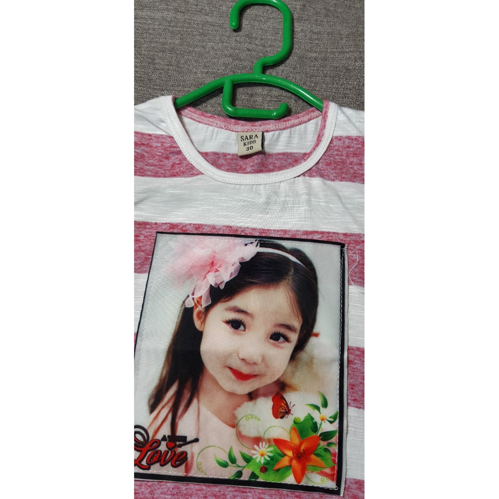 Áo phông Korea hình em bé kẻ hồng bé gái 2-5 tuổi