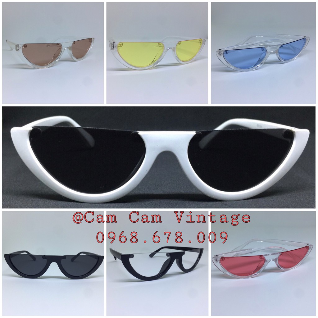 Kính râm kính mát nam nữ  retro nửa gọng nửa vầng trăng