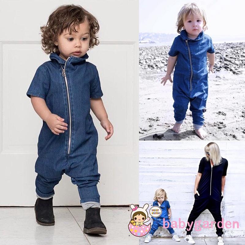 Jumpsuit Bodysuit Romper Liền Mảnh Vải Denim Có Dây Kéo Cho Các Bé Nhỏ Sơ Sinh