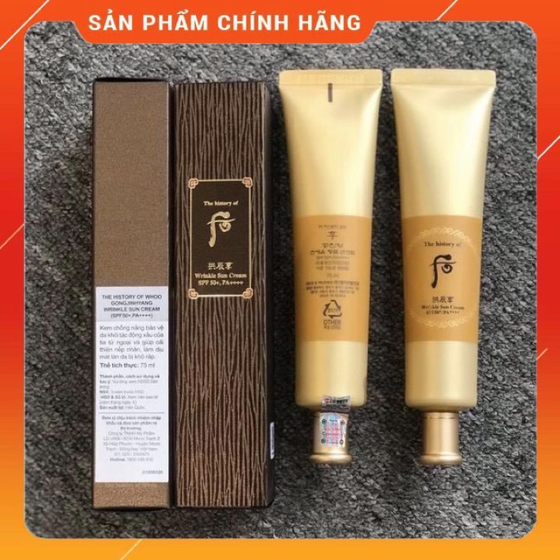 Fullzise Tuýp kem chống nắng chống nhăn whoo vàng Wrinkle Sun Cream SPF50+ 75ml