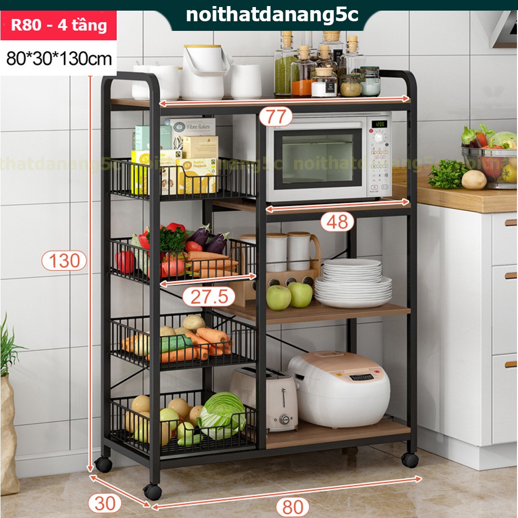 Kệ giá để xoong thông minh có bánh xe di chuyển chất liệu sắt sơn tĩnh điện