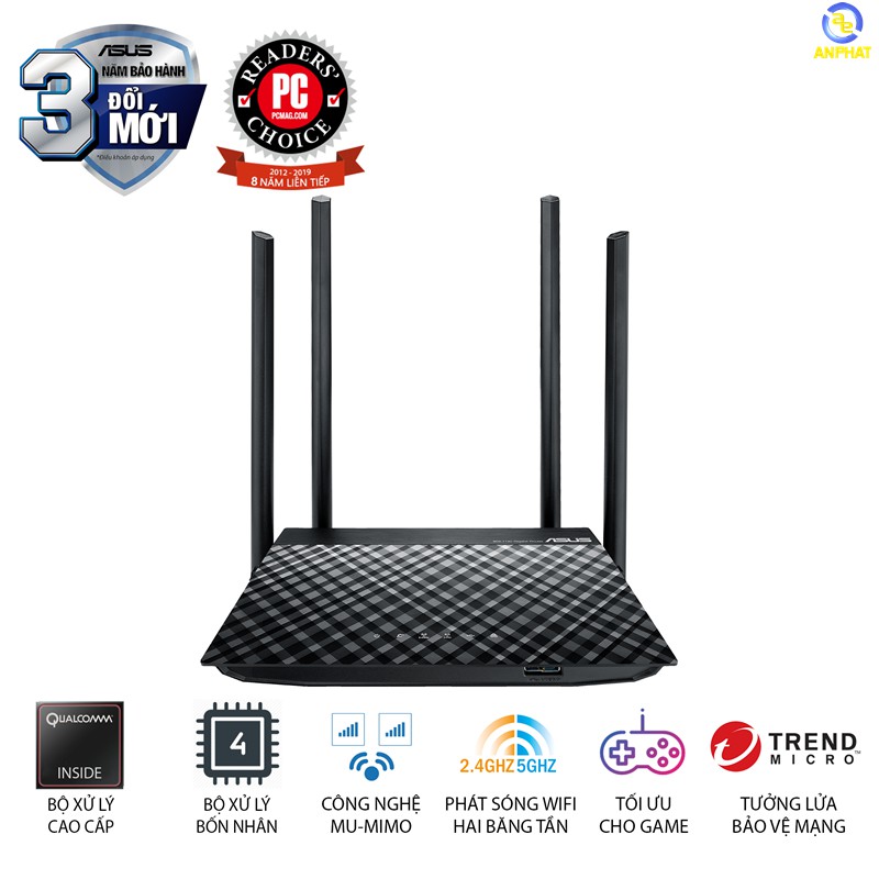 Thiết bị phát sóng Wifi ASUS RT-AC1300UHP AC1300 MU-MIMO
