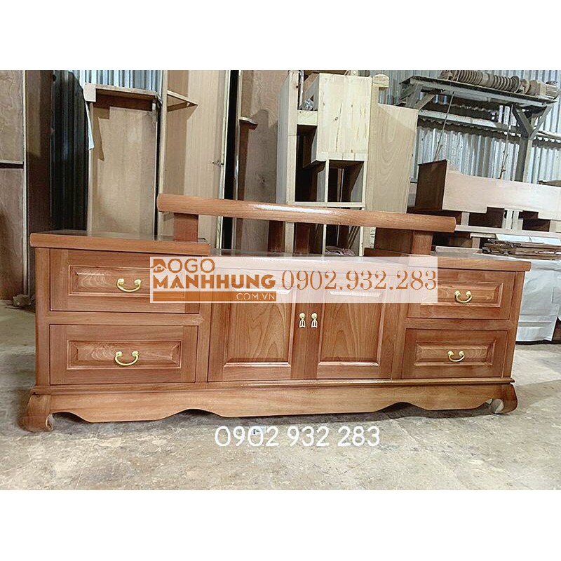 Tủ tivi gỗ gỗ xoan đào mẫu kệ nhô giữa - Xưởng gỗ Mạnh Hùng