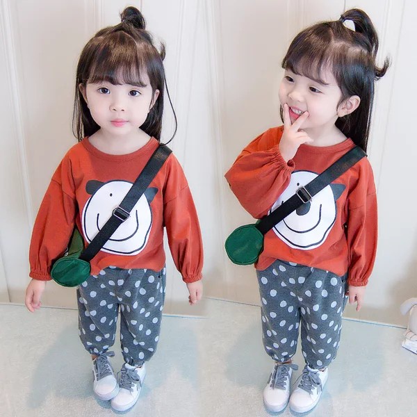 Bộ quần áo dài tay hình gấu chấm bi AM137 cho bé trai và bé gái TTR156