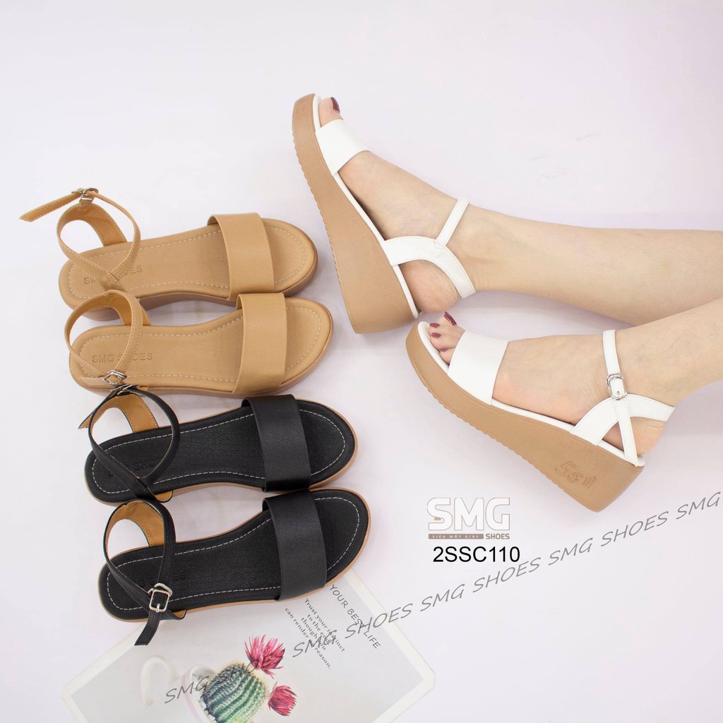 Sandal đế xuồng quai ngang bản to cao 5p đi nhẹ như không đi, 2ssc110, Fashioncimi