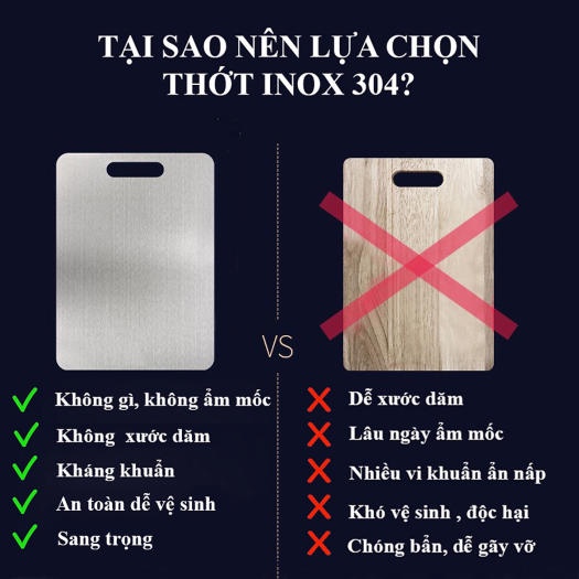 Thớt Inox 304 Kháng Khuẩn Đa Năng 2 Mặt inox dễ dàng vệ sinh