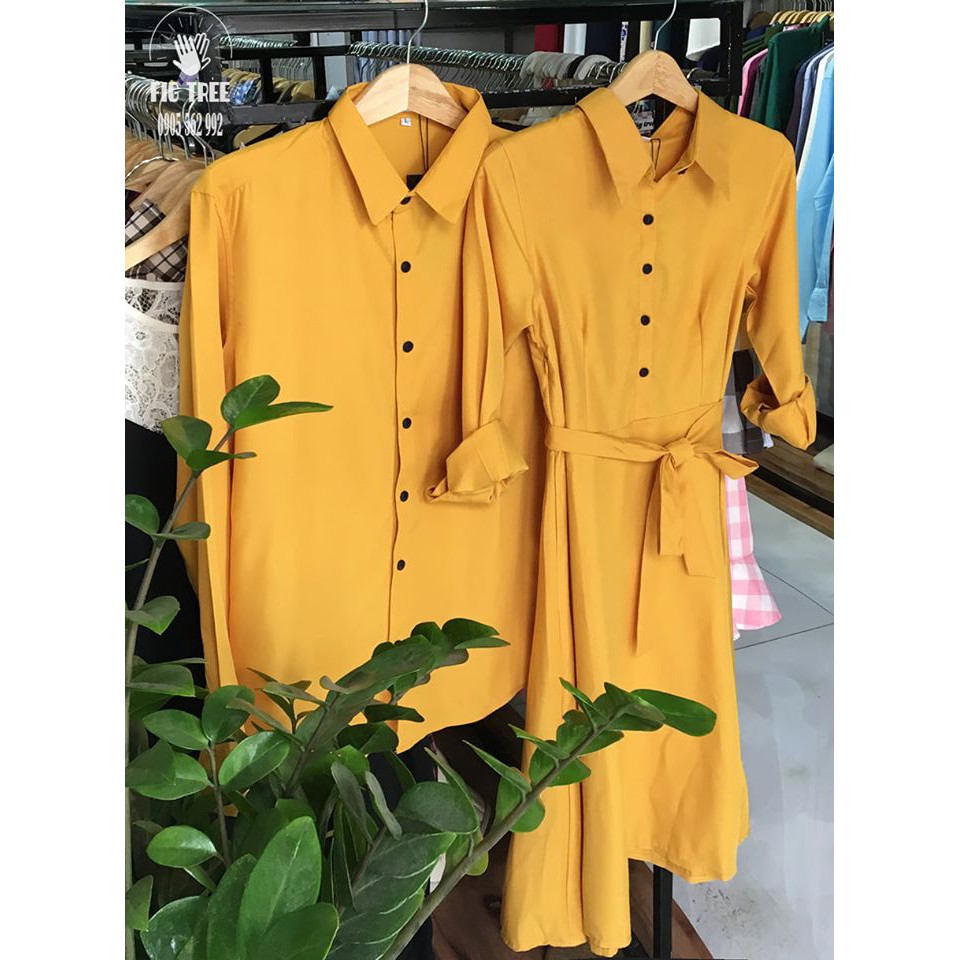 Set Sơ Mi Váy Đôi FIGTREE Màu Vàng Sang Chảnh