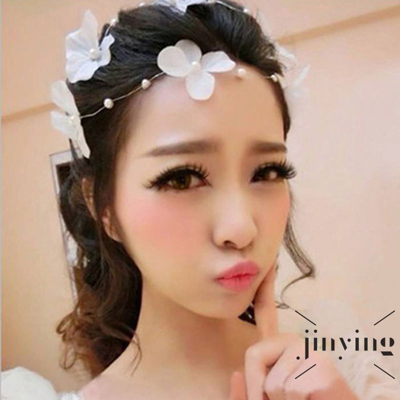 GETNOIVAS Băng đô cài tóc phối hoa phong cách Hàn Quốc cho cô dâu