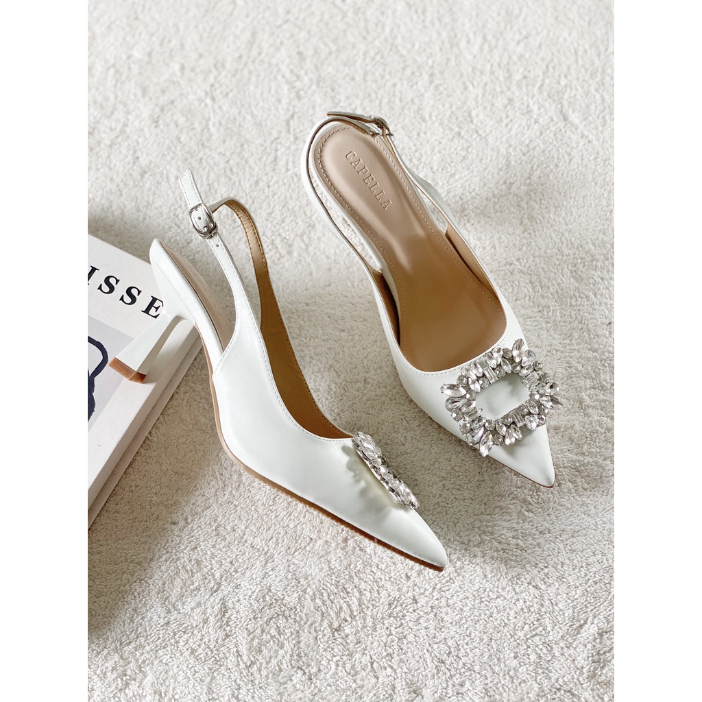 Sandal gót - Sandal Slingback Capella Khoá Đá Vuông 8p Hàng VNXK