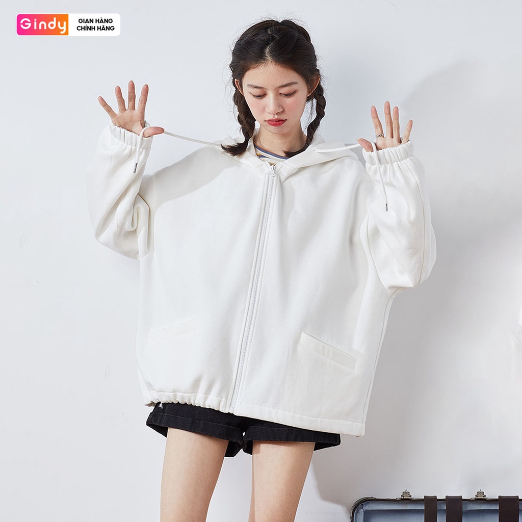 Áo khoác nỉ bông nữ GINDY hoodie form rộng tai thỏ tay bo thời trang thu đông A10123