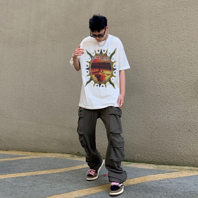 AliceinChains vintagetee retro washed and old tube woven short-sleeved jerry same couple T-shirt