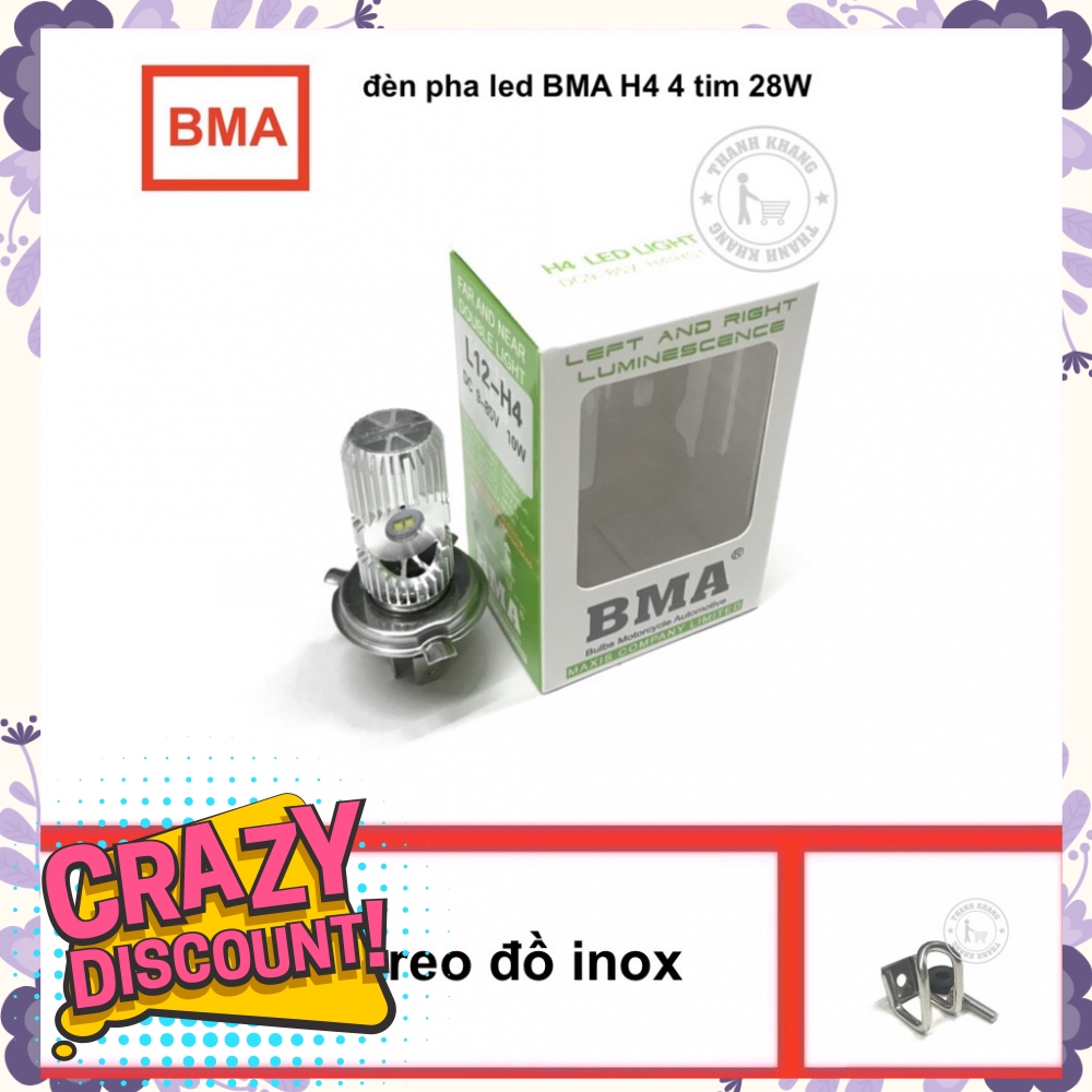 Đèn pha led BMA H4 4 tim 28 W, tặng móc treo đồ inox thanh khang 001000096 006001271