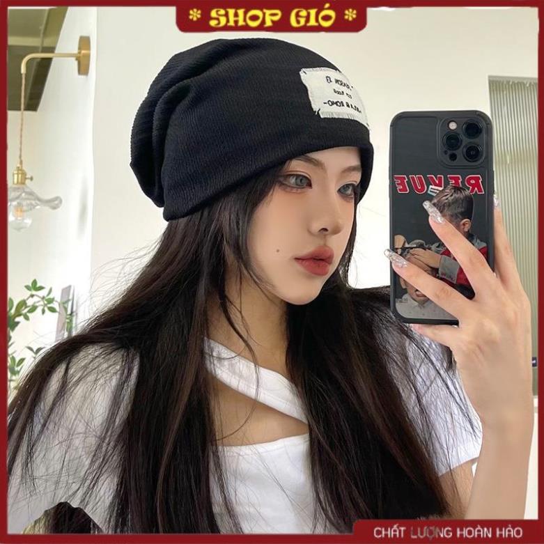Mũ len vá dệt kim nam nữ phong cách Hàn Quốc, Nón len chùm đầu khăn len vá siêu cá tính unisex thu đông Shop Gió M01