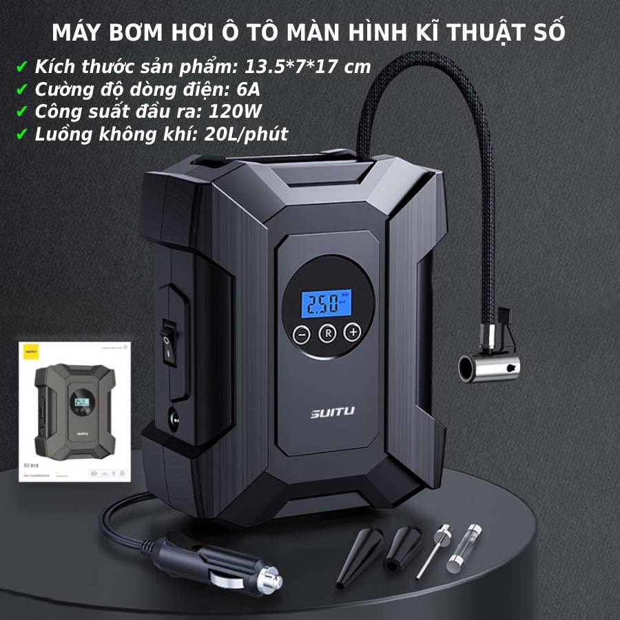 Bơm ô tô điện tử Suitu , bơm lốp xe ô tô tự ngắt, Máy bơm không khí không dây, bơm xe máy, xe đạp, bóng