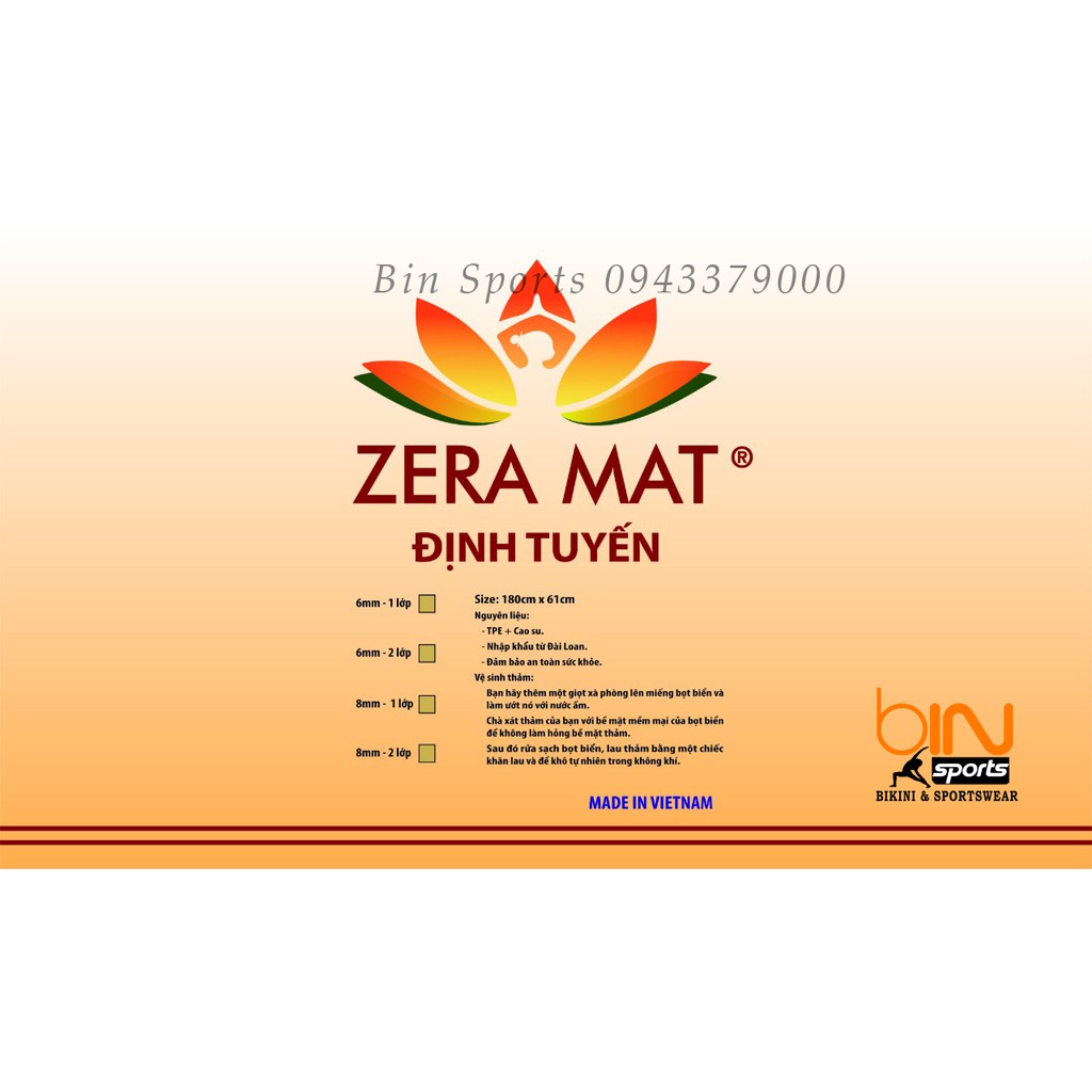 Thảm Tập Gym Yoga Định Tuyến TPE ZERAMAT 2 Lớp 8mm Chống Trơn Trượt TT002